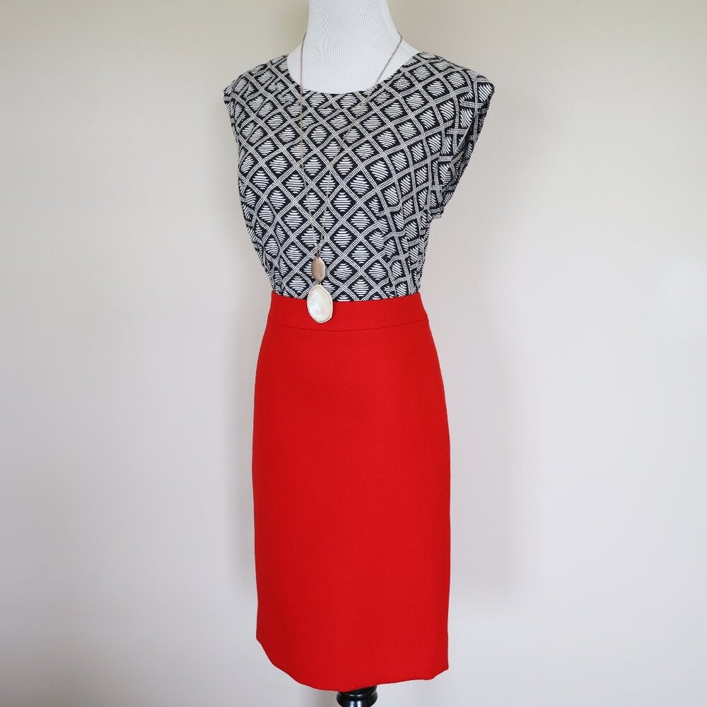 J. CREW Size 00 Black Red Skirt Blouse Set Sleeveless Career No. 2 Pencil Skirt